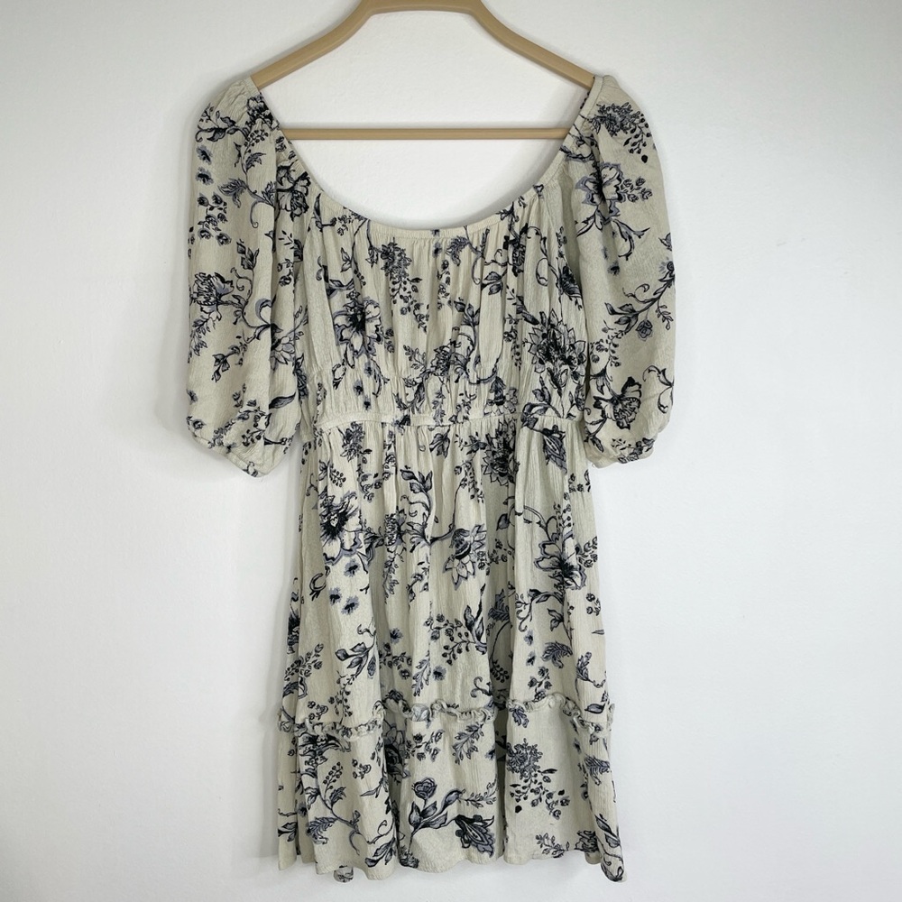 Nevena Rae Floral Milkmaid Mini Dress | Blue & Cream Cottagecore Coquette M